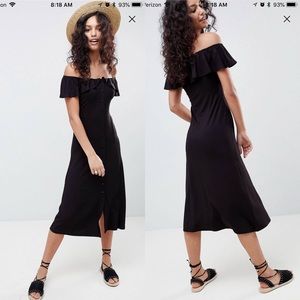 ASOS Design Off shoulder Button Through Midi Dress